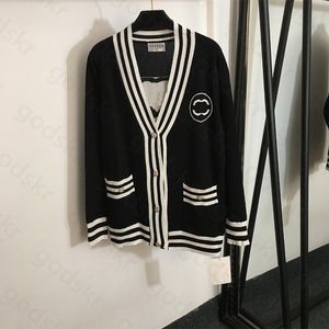 Striped V Neck Cardigan Jacket Women Designer Logo Letter Knitwear Breathable Button Knitted Coat