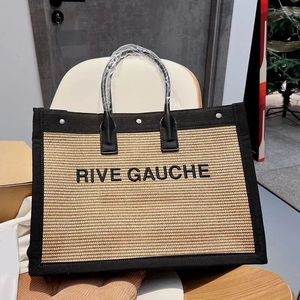 Rive Gauche Large The Tote Bag 48cm Women Handbags Men Totes Shopping Bag Weave Large Capacity Pocket Summer Travel Beach Bags Men Shoulder Bags Canvas