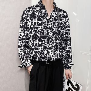 メンズカジュアルシャツブラックロングリーブシャツ男性スリムファッションソーシャルメンズドレス韓国語版ヒョウフォーマルM2xl 230912
