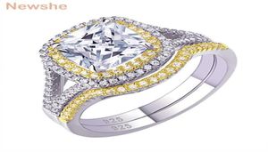 She 925 Sterling srebrny halo żółte złoto kolor zaręczynowy Pierścień Weddna zestaw ślubnych dla kobiet 18CT CUT AAAAA CZ 2106237291592