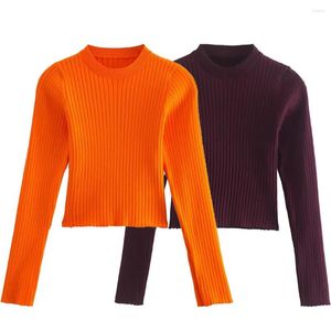 Women's Sweaters NORPOJIN Orange Sweater Crop Pullover Tops Ribbed Women Long Slit Sleeves Jumpers Y2K Clothing