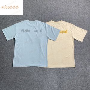 T-shirt a maniche corte da strada per uomo e donna, versatile, in cotone, con stampa di lettere capovolte sul davanti e sul retro