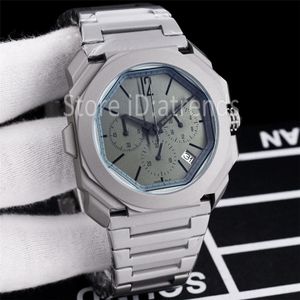 Top Fashion Quartz Chronograph Watch Men Gray Silver Dial 40mm Classic Stopwatch Gentlemen Casual Wristwatch Full Stainless Steel Band Clock 6179