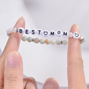 Amazonite Natural Stone Bracelet Acrylic English Letter Mom Grandma Sister Family Bracelets Bangle Cuff Fashion Jewelry