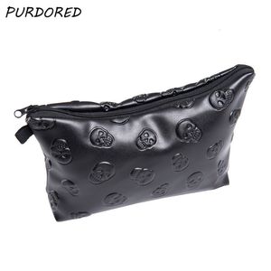 Cosmetic Bags Cases PURDORED 1 pc Black Skull Cosmetic Bag Women PU Leather Makeup Bag Travel Organizer For Cosmetics Toiletry Kit Bag Drop 230914