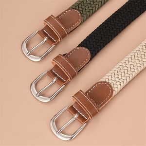 120-130cm Casual Knitted Pin Buckle Men Belt Woven Canvas Elastic Expandable Braided Stretch Belts For Women Jeans