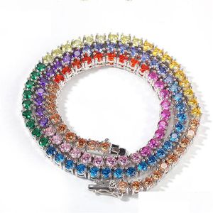 Мужская теннисная золотая цепочка с бриллиантами Iced Out, радужные цветные ожерелья, модное ювелирное ожерелье в стиле хип-хоп, Прямая доставка Dhrb2
