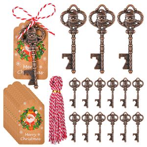 Santa Skeleton Key Bottle Opener Antik kopparölflasköppnare Rustik nyckel för bröllopsgäster Julfestdekoration med eskorttagghänge