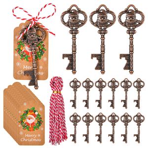 Santa Skeleton Key Bottle Opener Antique Copper Beer Bottle Openers Rustic Key for Wedding Favors Christmas Party Decoration with Escort Tag Pendant