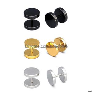 Stud Round Studs Stainless Steel Barbell Earrings Dumbbell Ear Ring For Women Men Hip Hop Fashion Jewelry Gold Black Rainbow Blue Will Dhpui