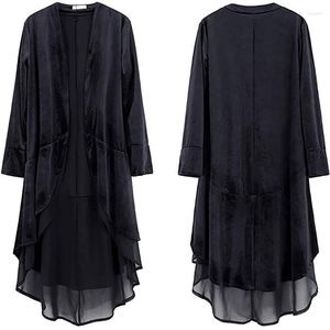 Women's Trench Coats Coat 2023 Spring And Autumn Fashion Front Cardigan Velvet Chiffon Hem