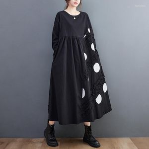 Casual Dresses 2023 Japanese Yamamoto Dark Style Patchwork Print Dot Loose Chic Autumn Dress Street Fashion Women Spring Ruffle