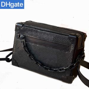 Wallets Bags Men Small Trunk Fashion Tote Soft Chains Canvas Leather Zipper Shoulderbag Crossbody B062-1 44735 55702 2LWL