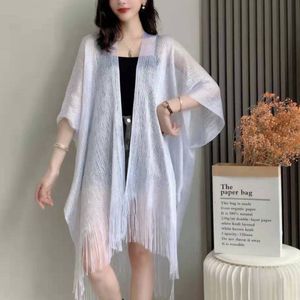 Kvinnors badkläder Sexig frans Tassel Mesh Sheer Shiny Sticked Tunic Beach Cover Up Coverups Dress Wear Beachwear Female Women 230914