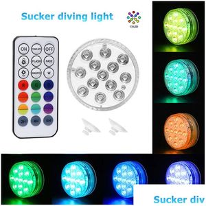 Night Lights Rgb Submersible Light With Magnet 13 Led Underwater Easy Carrying Great For Bar Swimming Pool Party Decoration Drop Deliv Dh9Yn