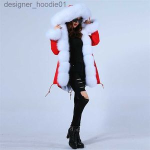 Women's Fur Faux Fur Winter parka real fur collar hooded thick warm artificial rex rabbit fur liner fashion luxury fur coat jacket 211019 L230914