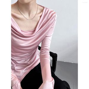 Women's T Shirts Stacked Collar Irregular Long Sleeve Acetic Acid T-shirt Pure Desire Bottom Top