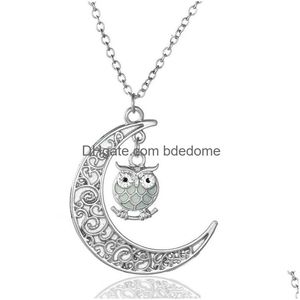 Collane con ciondolo Cartoon Mticolor Collana con gufo luminoso Luna che brilla nel buio Fascino animale Gioielli di moda per le donne Regalo per bambini Dh2Kg