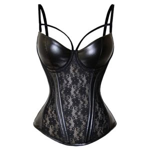 Bustiers & Corsets Sexy Corset Steampunk Gothic Leather Black Lace Lingerie Flower Marseille 6XL Excessive Costume243U