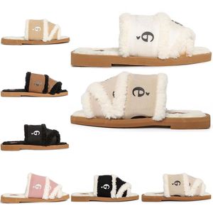Designer Luxury Wool Winter Fur Slipper Booties Women Brown White Beige Slides Ladies Shoes Fluffy Furry Warm Sandals bekväma tofflor 36-40