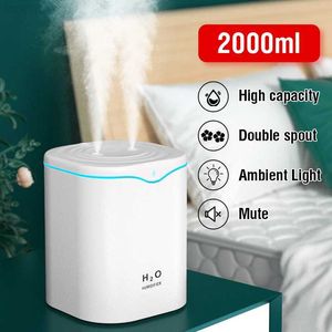 Humidifiers 2000ML USB Air Humidifier Double Spray Port Essential Oil Aromatherapy Diffuser Cool Mist Maker Fogger for Home Office L230914