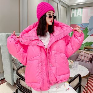 Mulheres para baixo inverno quente solto curto com capuz grande bolso acolchoado casaco feminino moda branco rosa azul verde algodão parkas jaquetas femininas 230912