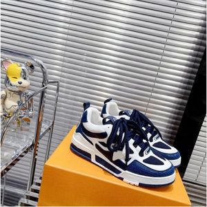 Skate Spor Sneaker lacivert Calfskin deri şerit kauçuk taban açık havada pamuklu alçak üst abloh tasarımcıları sıradan ayakkabılar