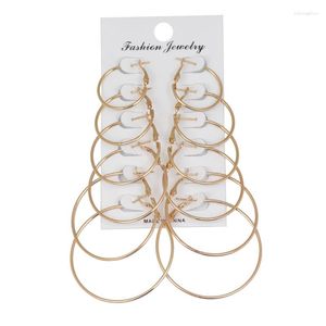 Hoop Earrings 6Pairs/set Set Big Small Circle Jewelry For Women Gold Silver Color Simple Ear Clip Punk Brincos Ring