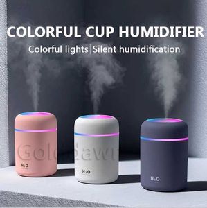 Luftbefeuchter Tragbarer 300-ml-Becher-Luftbefeuchter USB-Aroma-Autodiffusor Cool Mist Maker Air Desk Ultraschall-Luftbefeuchter Luftreiniger mit bunten Lichtern L230914