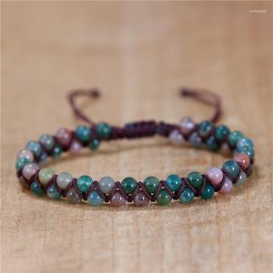 Charme pulseiras unissex artesanal 4mm índia ágata pedra natural trançada boho macrame pilha contas pulseira para homens mulheres jóias de pedras preciosas