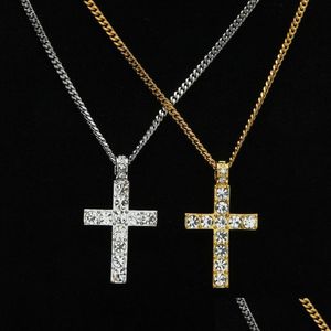 Iced Out Cross Pendant Halsband Mens Gold Hip Hop smycken med M Cuban Link Chain Drop Delivery DHMHQ