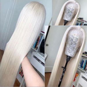 Vita mänskliga hår peruker för kvinnor platina blond spets fram peruk rak brasiliansk remy hår hd transparent spets peruker