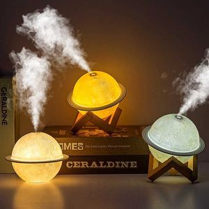 Hemerileştiriciler Ultrasonik 3D Moon Hava Nemlendiricisi Aroma Uçucu Yağ Difüzör LED Gece Lambası USB Mist Maker Humidicador Arıtıcı L230914