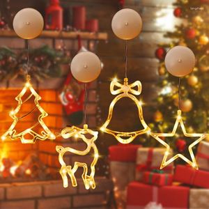 Strings Suction Cup LED Lights Christmas Snowflake Santa Deer Hanging Pendant Lamp Ornaments Xmas Decoration For Home Navidad Year