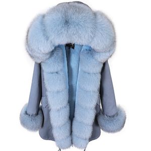 Women's Fur Faux Fur MAOMAOKONG Winter Women Coat Natural Fur Collar Cuff Black Jackets Outwear Thick Luxury Real Fur Parka Women's Fur Coat 230912