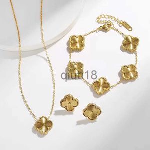 Pendant Necklaces Luxury Design Gold Clover Pendant Necklace Bracelet Earring Jewelry Set for Gift x0913