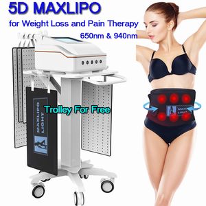 Ny 5D maxlipo infraröd rött ljus lipolaser maskin 650 nm 940 nm fettförbränning viktminskning kropp bantning cellulit borttagning smärtbehandling utrustning med 5 laser kuddar