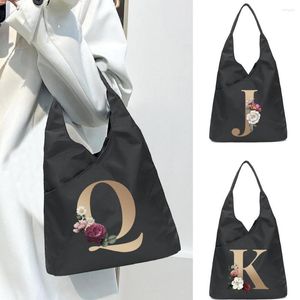 Shopping Bags Eco Nylon Handbag Trend Reusable Bag Tote Women Gold LetterThick Portable Supermarket Folding Pouch Shoulder Pack