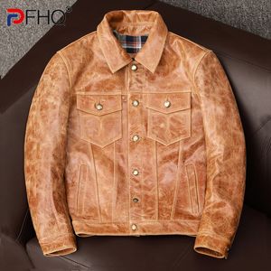 Men's Leather Faux PFHQ Oil Wax Top Layer Cow Clothes Slim Fit Leisure High Quality Original Camping Heavy Industry Jackets 21Z1748 230912