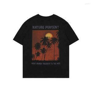 Camisetas masculinas 2023 Moda Branca Impressão do pôr do sol curto Summer Street Brand Loose T-shirt Off ombro estilo