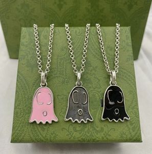 Motyw emalii Naszyjnik Mężczyźni Cartoon Ghost Wiselant Slins Designer Jewlery G Women Charm Naszyjniki Pink Sier Bransoletka Vintage D-5