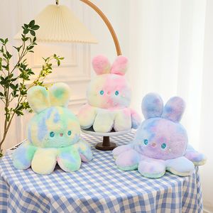 New Tie Dyed Double Sided Octopus Rabbit Doll Colorful Rabbit Flipped Face Octopus Plush Toy Sleeping Pillow Wholesale