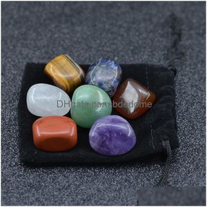 Arts and Crafts 7pcs/Set Energy 7 Chakra Natural Stone Oko Ametyst Agat Agat Turbled Quartz Yoga Cead for Healing Decoration Home D Dhcdo