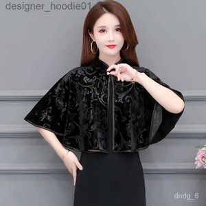 Przylądek kobiet! Qipao Spring and Autumn Mombling Cheongsam Mały szalik Elegancki krótki płaszcz Złote Velvet Cape Cloak Middle-L230914