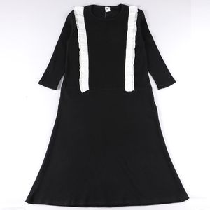 Meninas Vestidos max vestido crianças mangas curtas com nervuras verão e primavera menina vestidos roupas preto babados camisola longa 230914