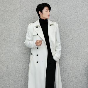 Men's Trench Coats Men Spring Autumn Coat While Daily Smart Casual British Style Double Breasted Luxury Turndown Collar Outwear 230912