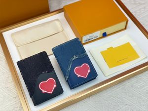 Luksusowy projektant menów krótkie portfele dżinsowe litera torba miłosna litera długą portfel klip czarny niebieski portfele zamyka marka torebki torebki