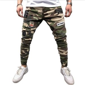 Calças de brim masculinas Mens Skinny Stretch Denim Calças Camuflagem Plissada Rasgada Slim Fit Calças 2021 Carga Homens Clothing305K