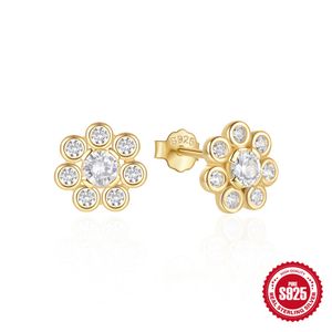 luxury 925 sterling silver cubic zirconia flower earrings for women fashion wedding engagement party studs earrings