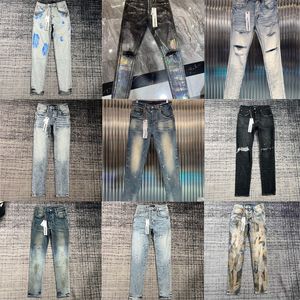 jeans viola jeans firmati da uomo per pantaloni da uomo ricami trapuntati strappati per pantaloni vintage di marca di tendenza piega da uomo slim skinny jeans moda 30 32 34 36 38